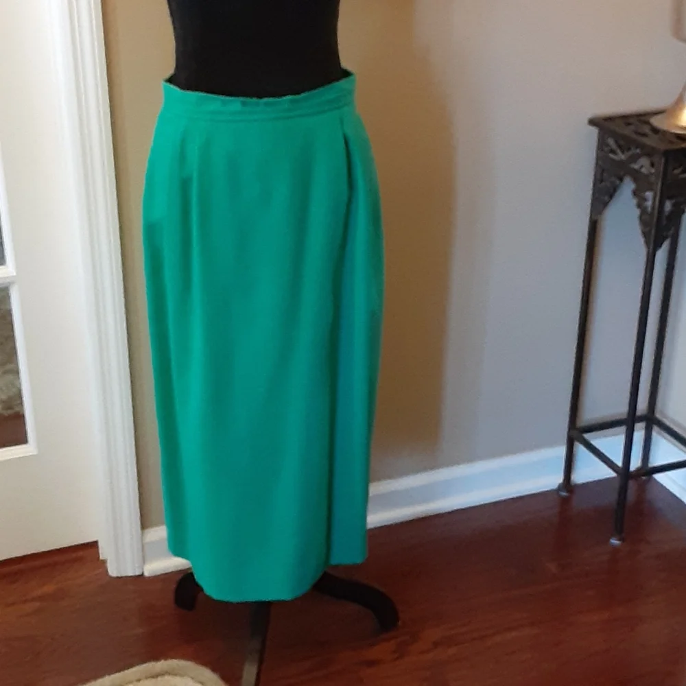 Oleg Cassini jade green double breasted suit pencil skirt lined size 14 …EUC